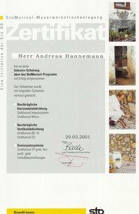 Zertifikat - Mauerwerkstrockenlegung